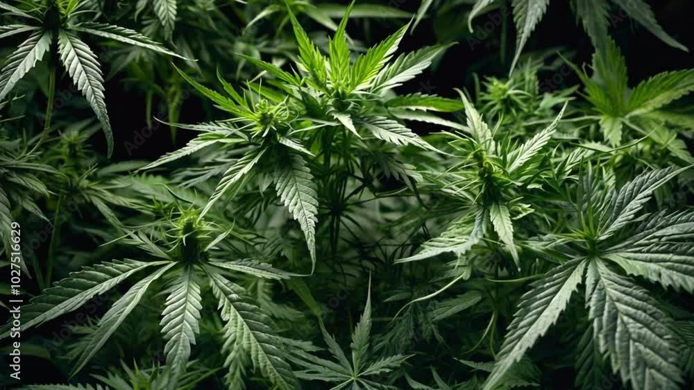 A close-up of cannabis leaves. The leaves have a dark hue and intricate textures, layered shades, soft lighting, and a balanced composition. A close-up of cannabis leaves. The leaves have a dark hue and intricate textures, layered shades, soft lighting, and a balanced composition.
