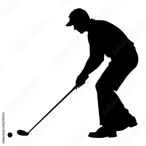 Golfer Lining Up Shot Silhouette Vector: Focus and Strategy in Athletic Posture