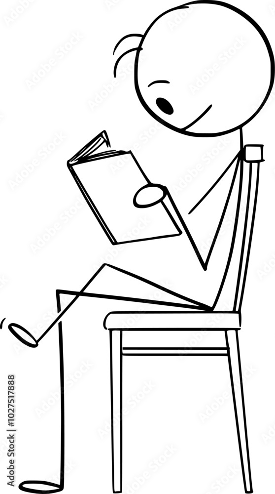 Person reading book while sitting on the chair , vector cartoon stick figure or character illustration. Person reading book while sitting on the chair , vector cartoon stick figure or character illustration.