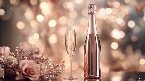 Elegant Champagne Bottle with Sparkling Background