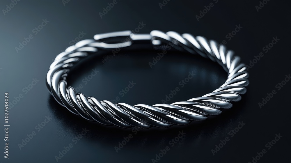 Elegant Silver Twist Bracelet on Dark Background Elegant Silver Twist Bracelet on Dark Background