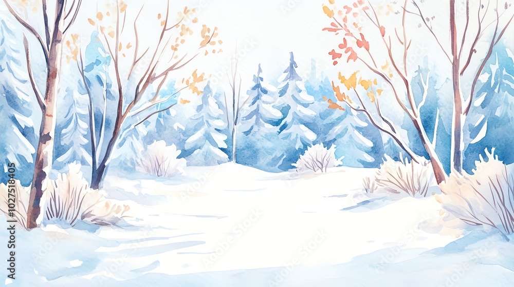 Winter landscape with snow-covered trees and a serene atmosphere. Winter landscape with snow-covered trees and a serene atmosphere.