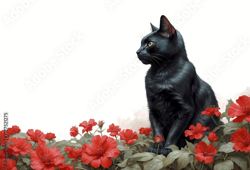 black cat with flower