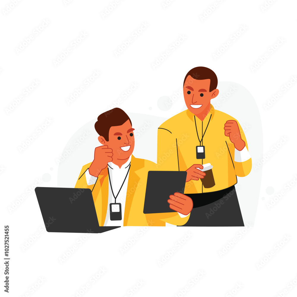 Vector of two employee male at the office celebration for the good result on their work Vector of two employee male at the office celebration for the good result on their work