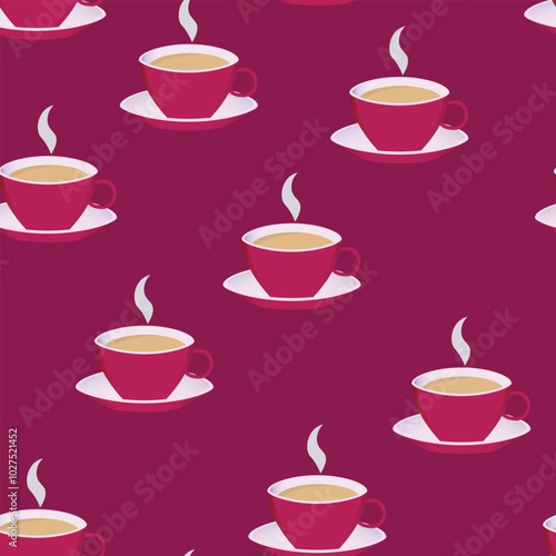 Abstract seamless pattern with color cups. Kitchen doodle background. Design for poster, fabric, textile