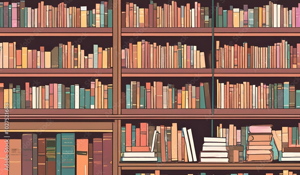 Library background with books neatly arranged in a cupboard Library background with books neatly arranged in a cupboard