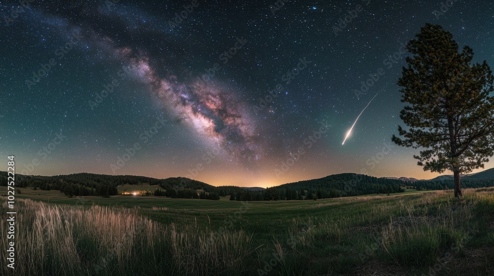 Stunning Night Sky with Milky Way and Shooting Star Stunning Night Sky with Milky Way and Shooting Star