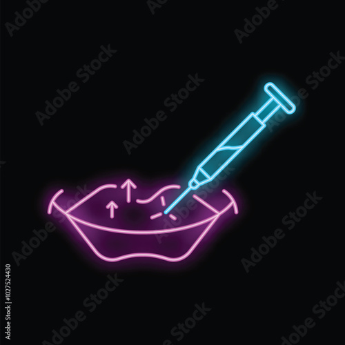 Neon syringe injecting lips for a cosmetic surgery enhancement procedure
