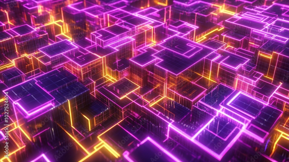 Glowing Cube Abstract Neon Cyber Grid Background Glowing Cube Abstract Neon Cyber Grid Background