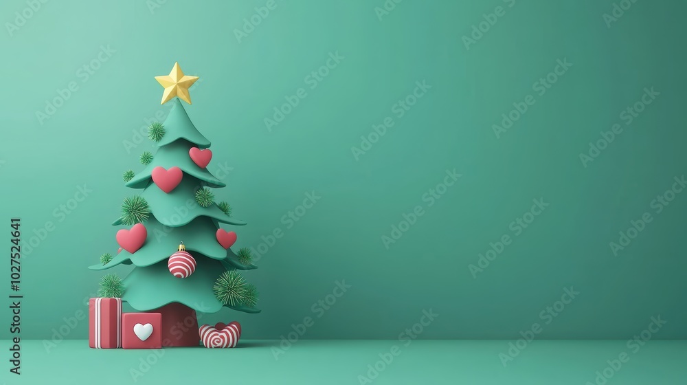 Cheerful Kawaii Christmas Tree with Smiling Stars, Hearts, and Candy Decorations Cheerful Kawaii Christmas Tree with Smiling Stars, Hearts, and Candy Decorations