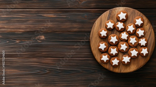 Festive Vegan Christmas Star Cookies on Wooden Platter