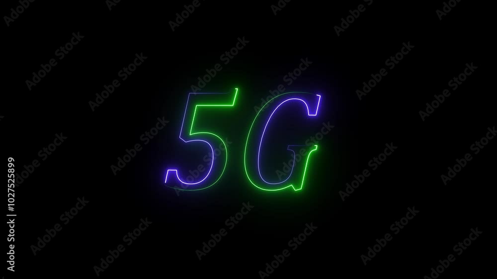 5G neon banner on black background, fifth generation mobile communication technology animation. 5G neon banner on black background, fifth generation mobile communication technology animation.