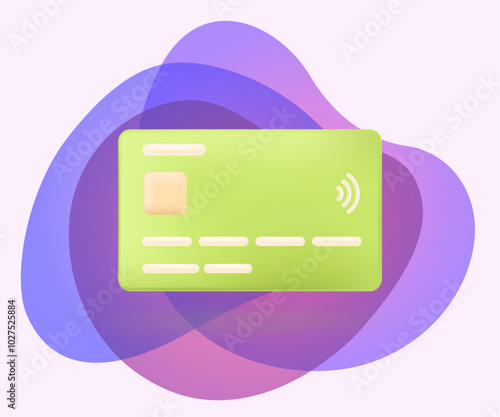 Green plastic credit or debit card with chip 3D icon. Banking technology for money transfer, payment on shopping in retail store 3D vector illustration on abstract background. Finance, bank concept