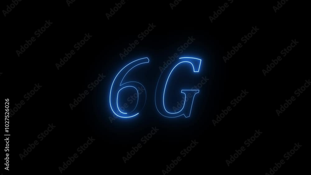 6G neon banner on black background, fifth generation mobile communication and black background .Glowing 6G text. 6G technology text inscription Cellular Network 6G neon banner on black background, fifth generation mobile communication and black background .Glowing 6G text. 6G technology text inscription Cellular Network
