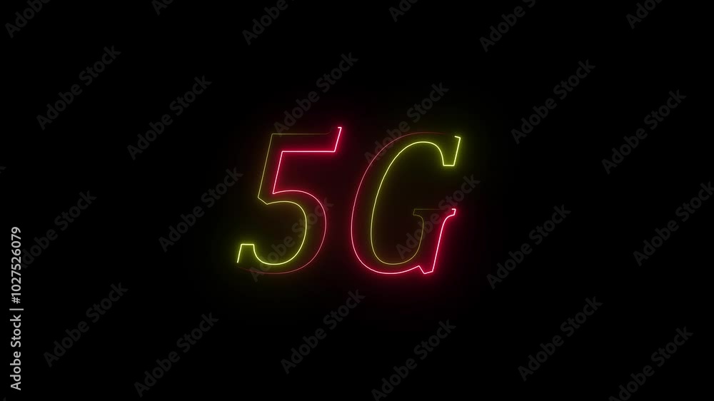 5G neon banner on black background, fifth generation mobile communication technology animation. 5G neon banner on black background, fifth generation mobile communication technology animation.