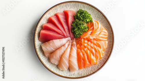 Simple Tuna, Salmon, and White Fish Sashimi on a Plate