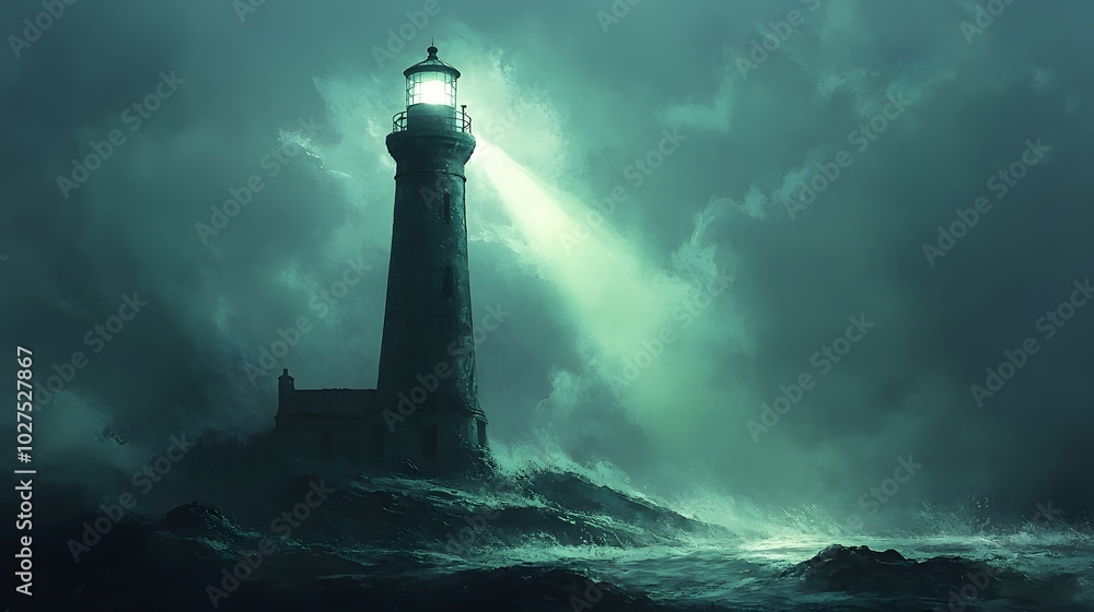 A Lonely Lighthouse Standing Tall Against a Stormy Sea A Lonely Lighthouse Standing Tall Against a Stormy Sea