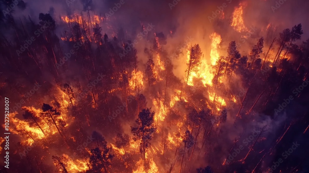 Raging Wildfire Engulfing a Dense Forest Raging Wildfire Engulfing a Dense Forest