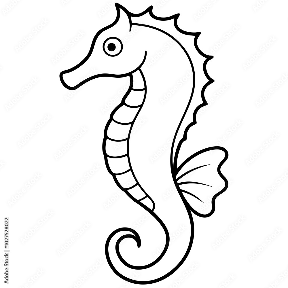 Obraz premium simple icon Children coloring book page, line art, monochrome black and white, cartoon outline cute style, illustration of seahorse