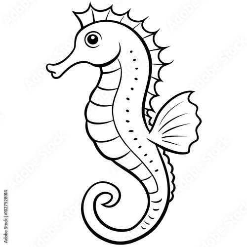 simple icon Children coloring book page, line art, monochrome black and white, cartoon outline cute style, illustration of seahorse