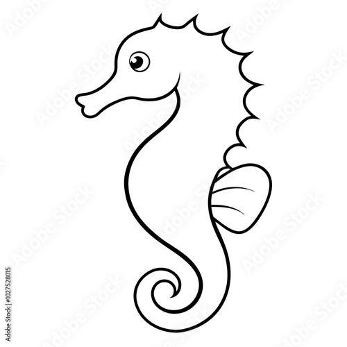 simple icon Children coloring book page, line art, monochrome black and white, cartoon outline cute style, illustration of seahorse