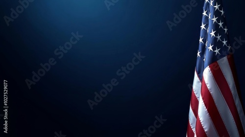 Close-up American flag dark blue background waving wind