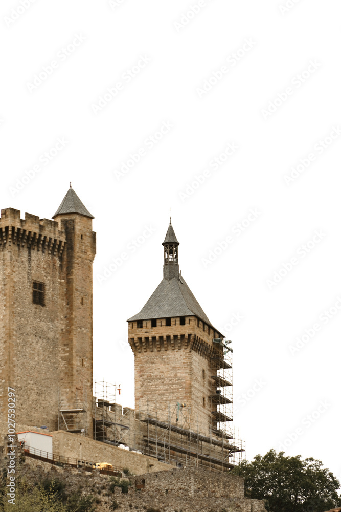 Castle of Foix, located in the French town of Foix at a height of about 60 metres on the top of a limestone crag. Castle of Foix, located in the French town of Foix at a height of about 60 metres on the top of a limestone crag.