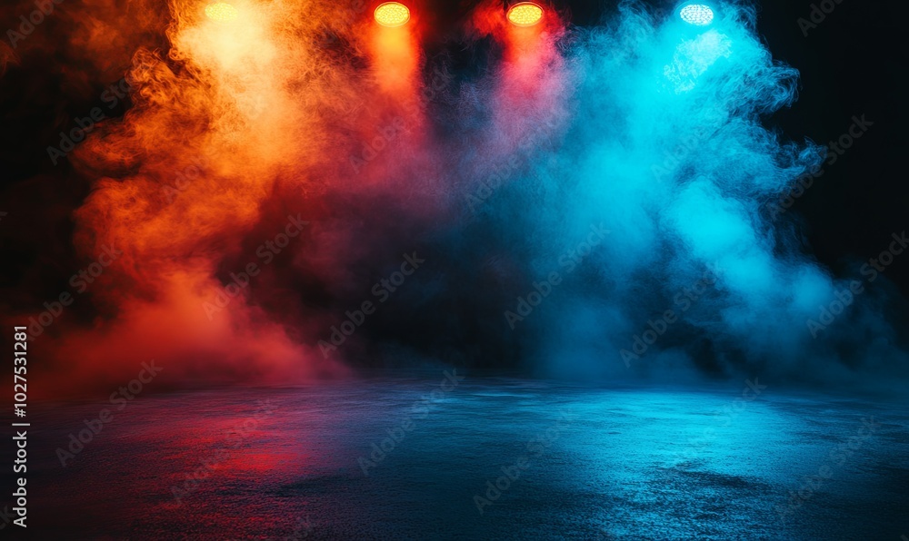 Abstract background with red and blue spotlights and smoke. Abstract background with red and blue spotlights and smoke.