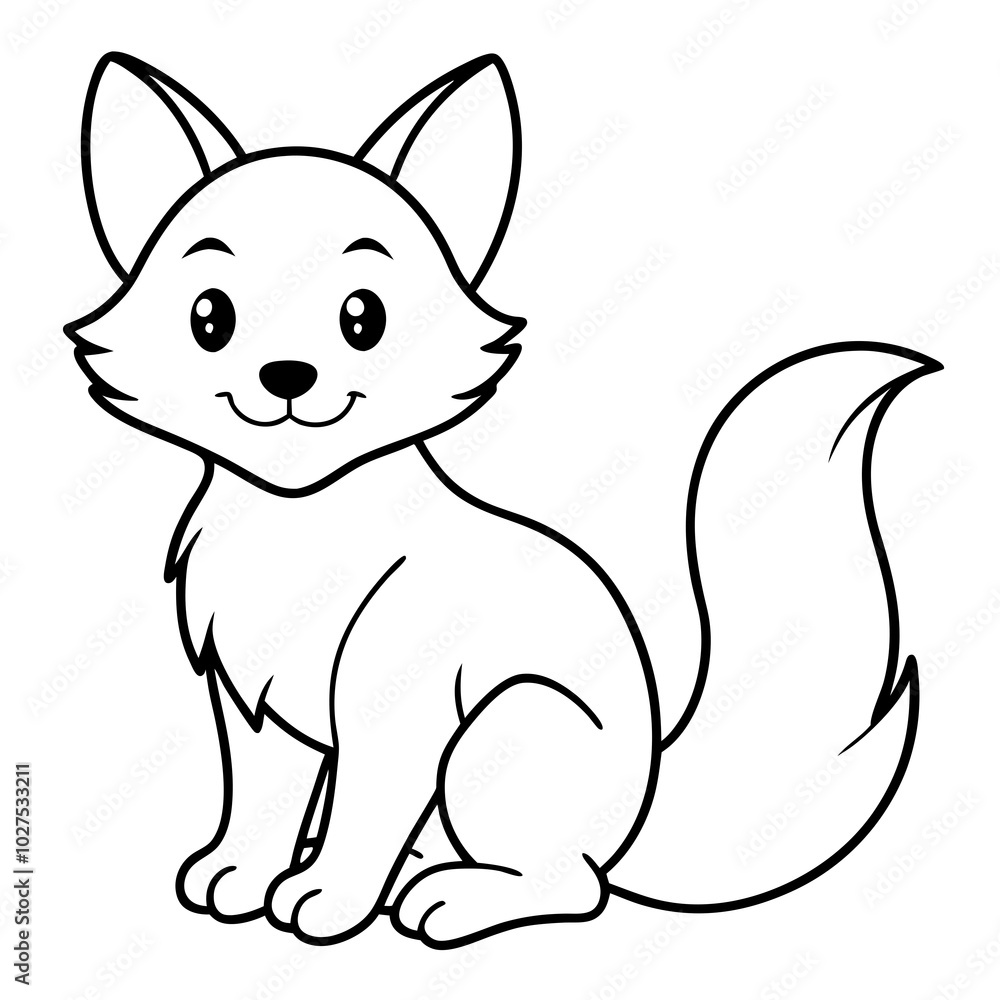 Obraz premium simple icon Children coloring book page, line art, monochrome black and white, cartoon outline cute style, illustration of fox