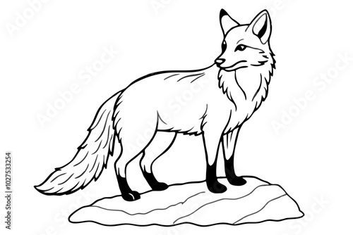 simple icon Children coloring book page, line art, monochrome black and white, cartoon outline cute style, illustration of fox