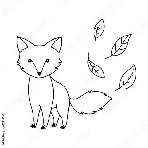 simple icon Children coloring book page, line art, monochrome black and white, cartoon outline cute style, illustration of fox