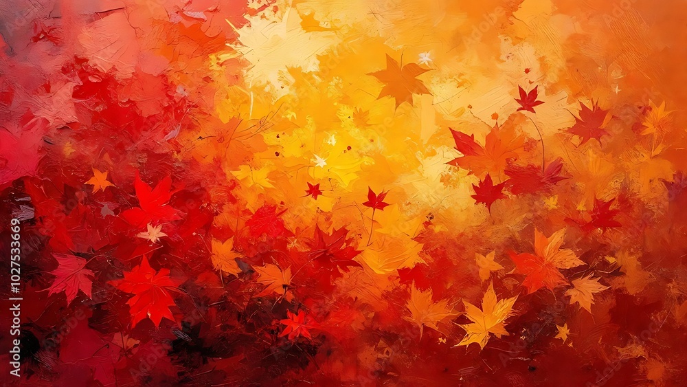vibrant abstract painting of autumn leaves in various shades of red, orange, and yellow, creating a warm and dynamic composition vibrant abstract painting of autumn leaves in various shades of red, orange, and yellow, creating a warm and dynamic composition