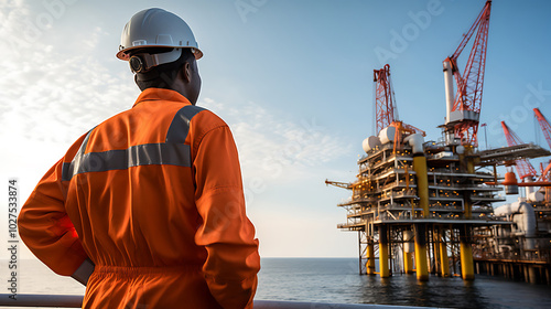 Workers on Offshore Oil Platform