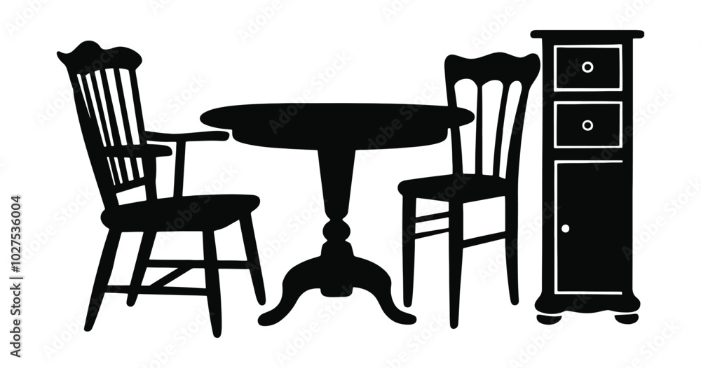 Fototapeta premium Stylish and Modern Furniture silhouette vector Collection Featuring Elegant Designs for Living Room, Bedroom, Office, and Home Décor