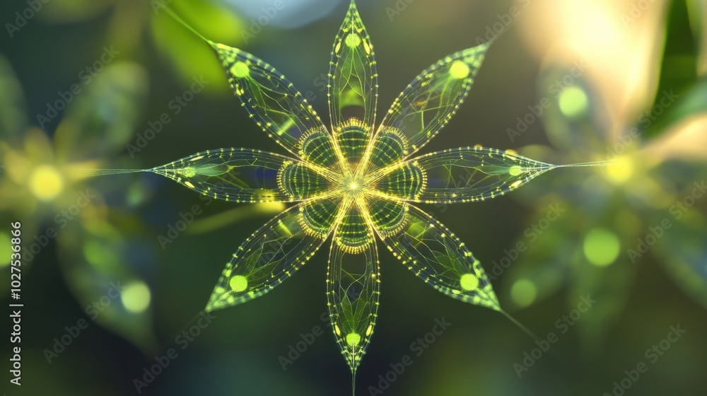 Futuristic plant with genetically enhanced leaves forming elegant, star-shaped patterns, promoting rapid growth and sustainable development. Futuristic plant with genetically enhanced leaves forming elegant, star-shaped patterns, promoting rapid growth and sustainable development.