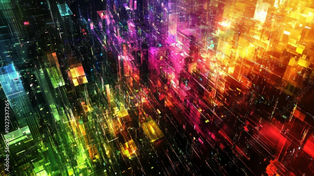 Vibrant Digital City Lights Cityscape Futuristic Neon Abstraction Vibrant Digital City Lights Cityscape Futuristic Neon Abstraction
