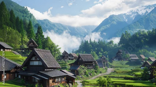 Wallpaper Mural Japanese Village Nestled in Mountain Valley Torontodigital.ca