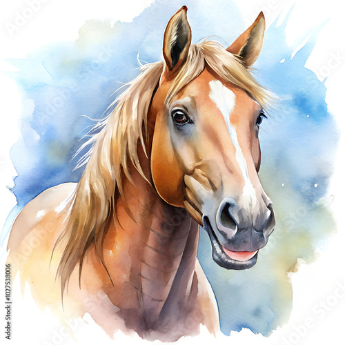 Watercolor hand drawn Horse smiling on white background