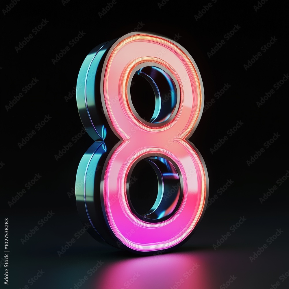 3D number 8 with neon texture realistic modern design, soft lighting, black background 3D number 8 with neon texture realistic modern design, soft lighting, black background
