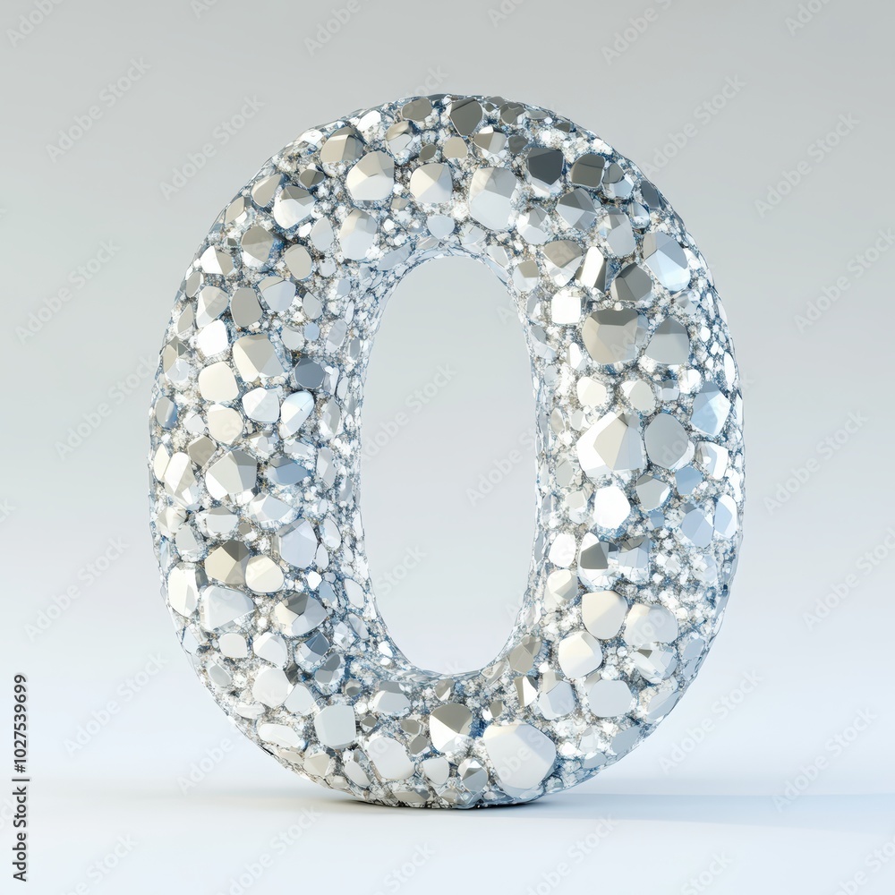 3D number 0 with Crystals texture realistic modern design, soft lighting, white background 3D number 0 with Crystals texture realistic modern design, soft lighting, white background