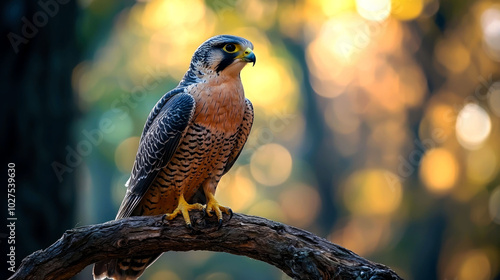 A peregrine falcon perched on a branch. photo