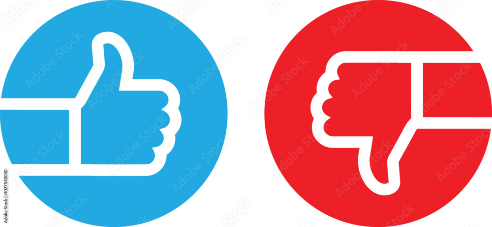 Thumbs up icon. Thumb down symbol. Like button finger up vector illustration. Dislike sign. Approve pictogram. Hand finger emoji. Positive and negative vote concept. Thumbs up icon. Thumb down symbol. Like button finger up vector illustration. Dislike sign. Approve pictogram. Hand finger emoji. Positive and negative vote concept.