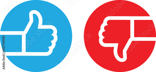 Thumbs up icon. Thumb down symbol. Like button finger up vector illustration. Dislike sign. Approve pictogram. Hand finger emoji. Positive and negative vote concept.