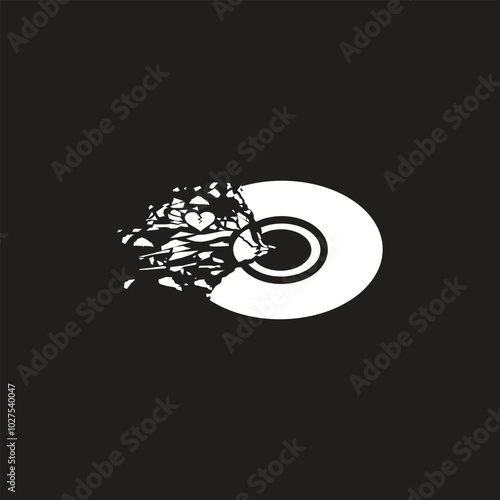Broken vinyl record vector isolated on white background.