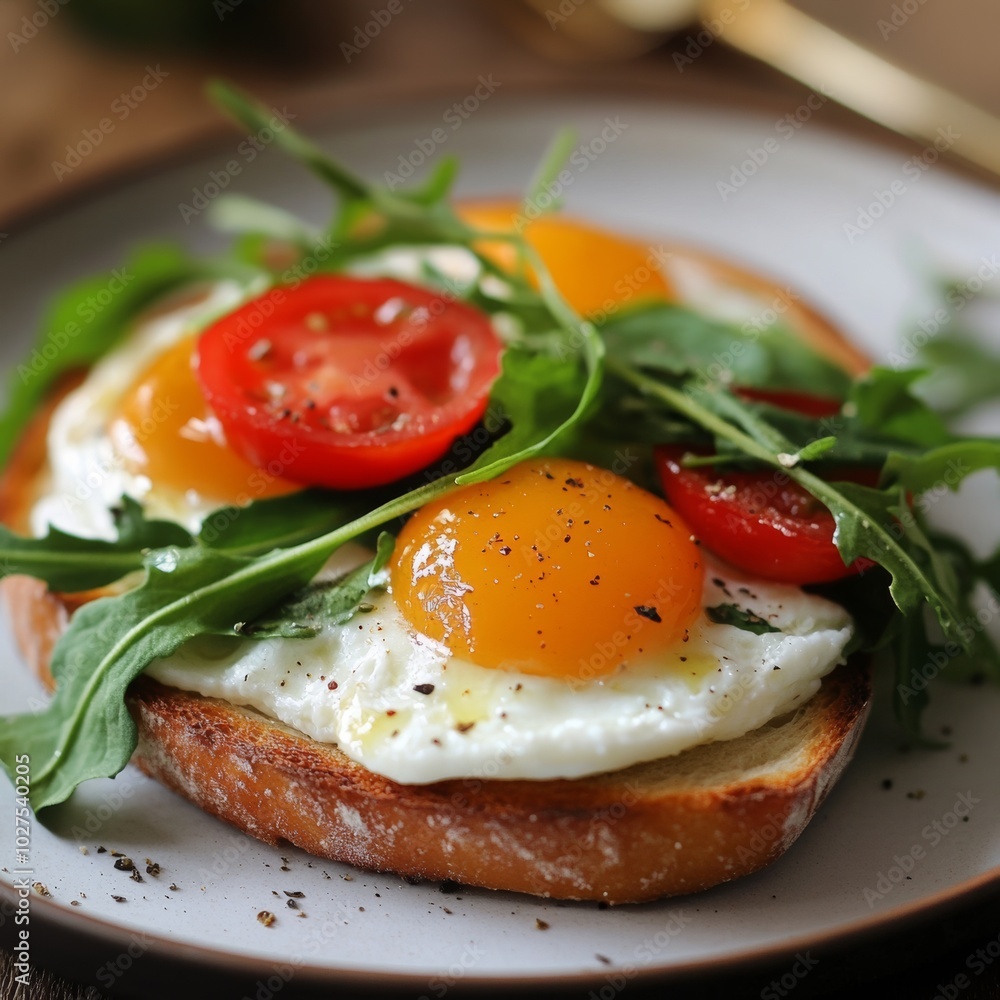 Fresh Eggs with Greens and Tomato on Toast Fresh Eggs with Greens and Tomato on Toast