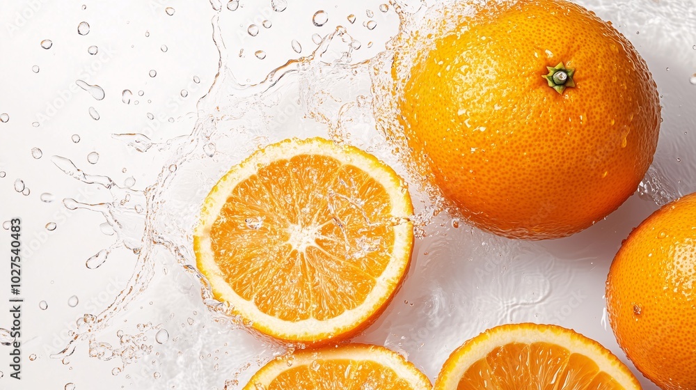 Fresh Orange with Water Splash on White Background Fresh Orange with Water Splash on White Background