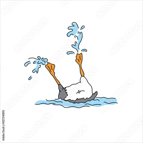 Seagulls lower their heads into the water looking for food vector