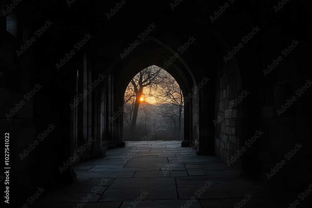 Dramatic Shadows of an Arched Gateway at Sunset Dramatic Shadows of an Arched Gateway at Sunset