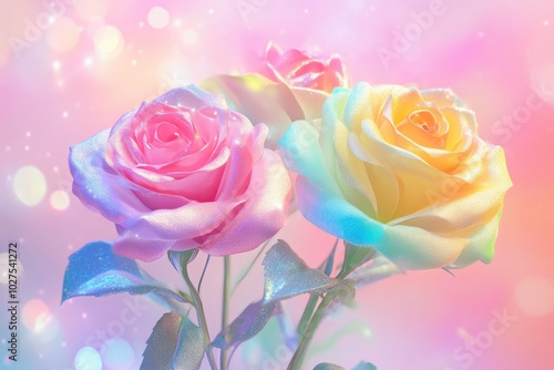Wallpaper Mural Colorful Pastel Roses with Shimmering Sparkles Torontodigital.ca