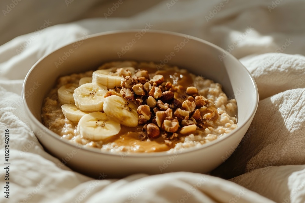 Oatmeal Breakfast Bowl with Bananas and Hazelnuts Oatmeal Breakfast Bowl with Bananas and Hazelnuts